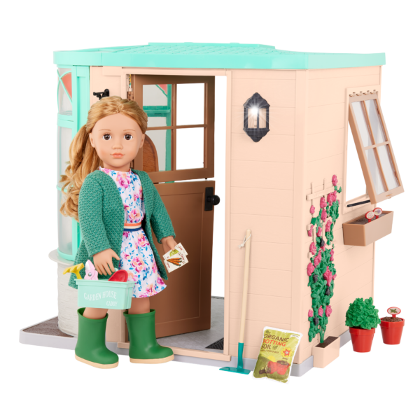 18-inch Doll Sage Entering the Our Generation Room to Grow Greenhouse