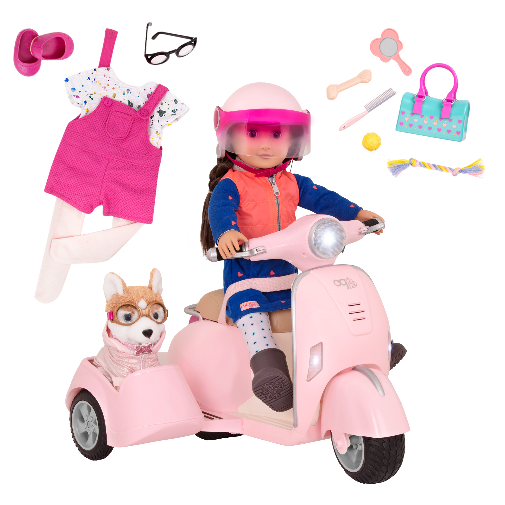 Scooter and Sidecar with Leslie Bundle for 18-inch Dolls 