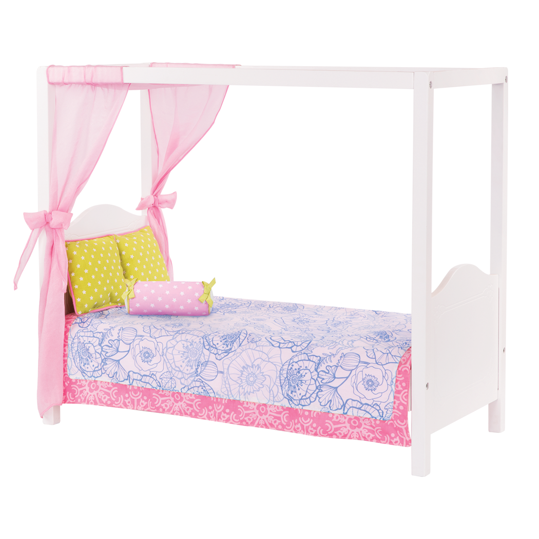 My Sweet Canopy Bed - Blue Floral bed for 18-inch Dolls