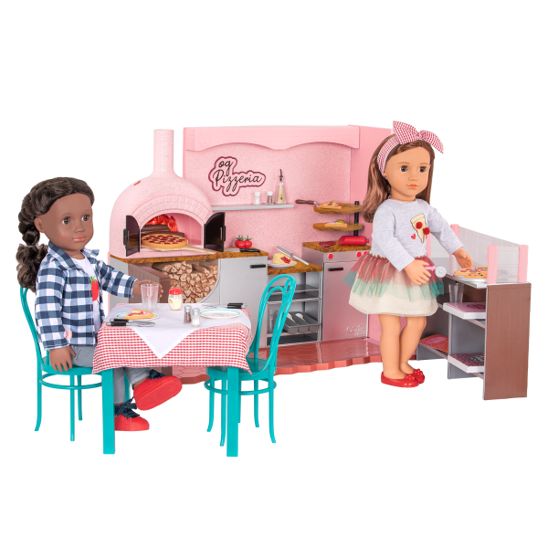 Our Generation Easy Cheesy Pizzeria Playset Foldable Counter for 18-inch Dolls