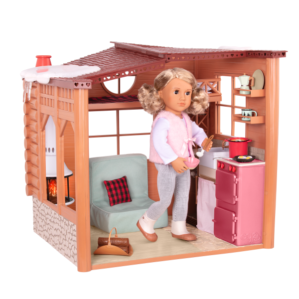 Cozy Cabin Dollhouse Playset for 18-inch Dolls Light-up Stove