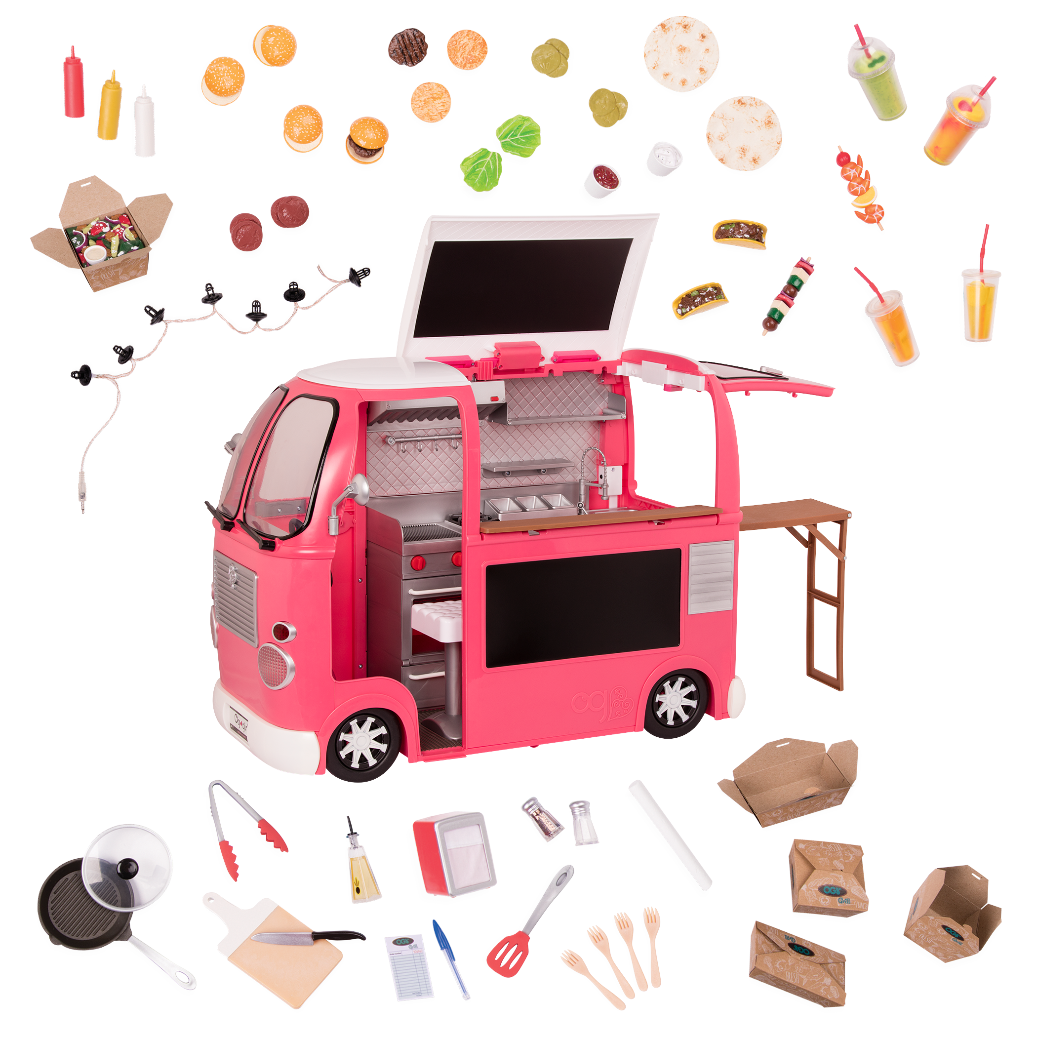 Grill to Go Food Truck Pink for 18-inch Dolls 