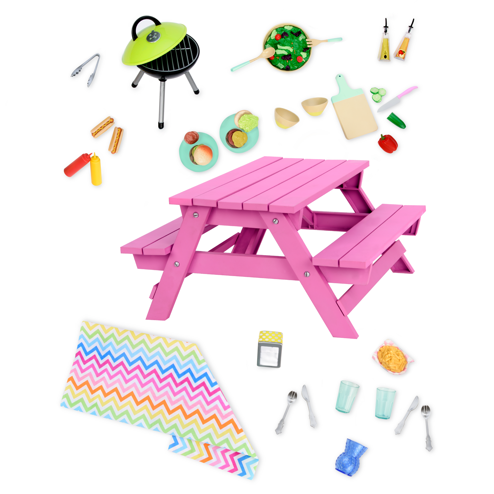 Pink Picnic Table Set for 18-inch Dolls 