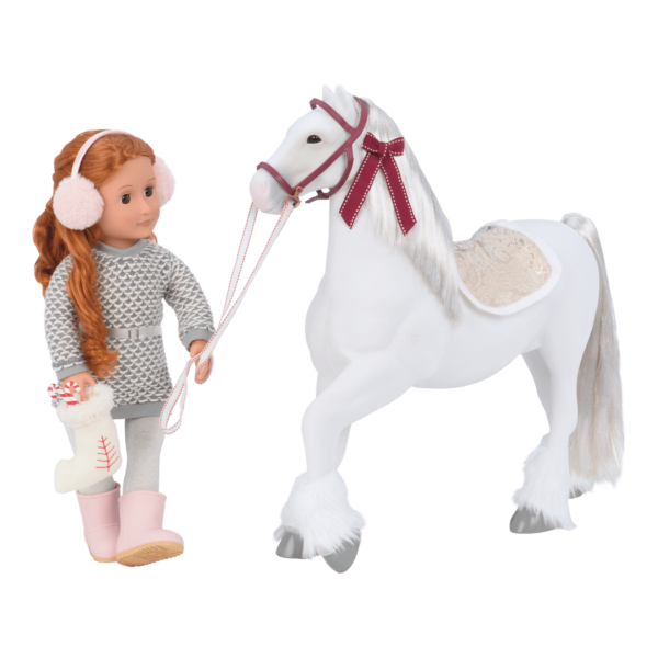 Clydesdale Horse with Noa doll leading horse