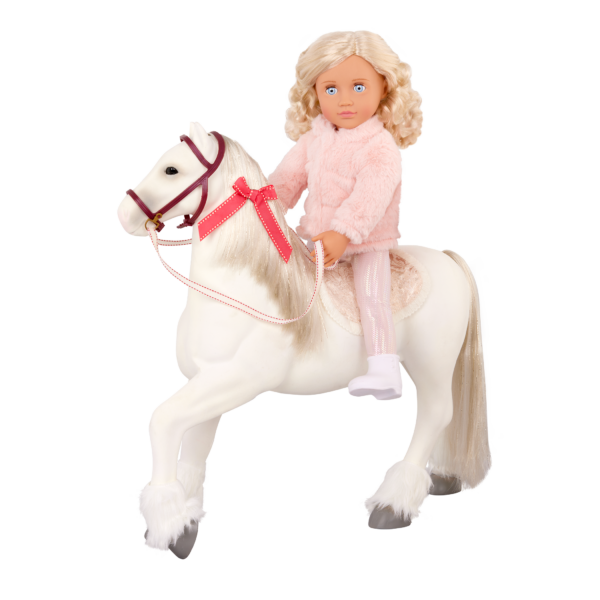 Ava doll riding Clydesdale horse