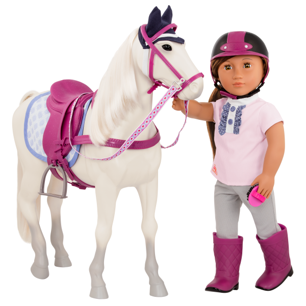 Sterling Gray Horse with Elliana holding ribbon