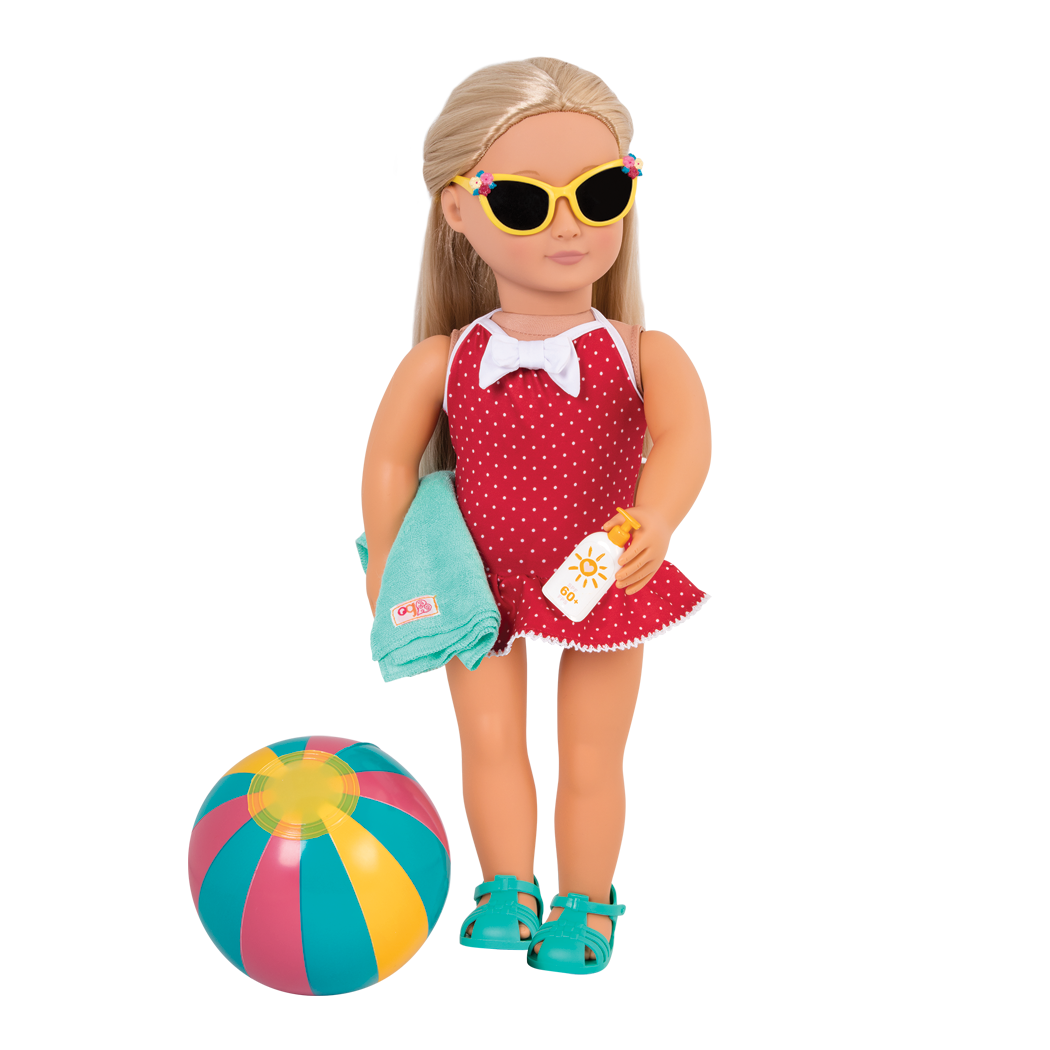 Our Generation Doll Outfit Retro Beach Belle Swimsuit Sunglasses Sandals Ball 