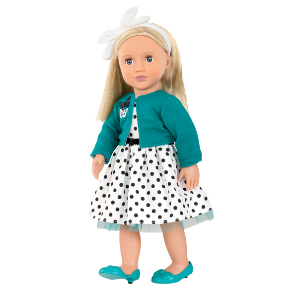 GIRL POLKA DOT DRESS AND HEADBAND DOLL OUTFIT   FOR 10"  LOTS TO LOVE  Doll